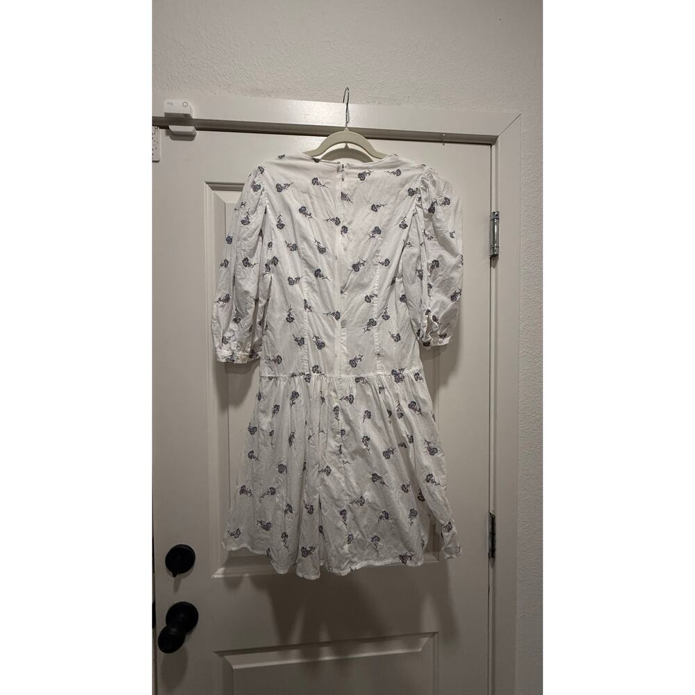 La Vie Rebecca Taylor White Floral Mini Dress | Puff Sleeve Dress M 17” PTP - Picture 4 of 4